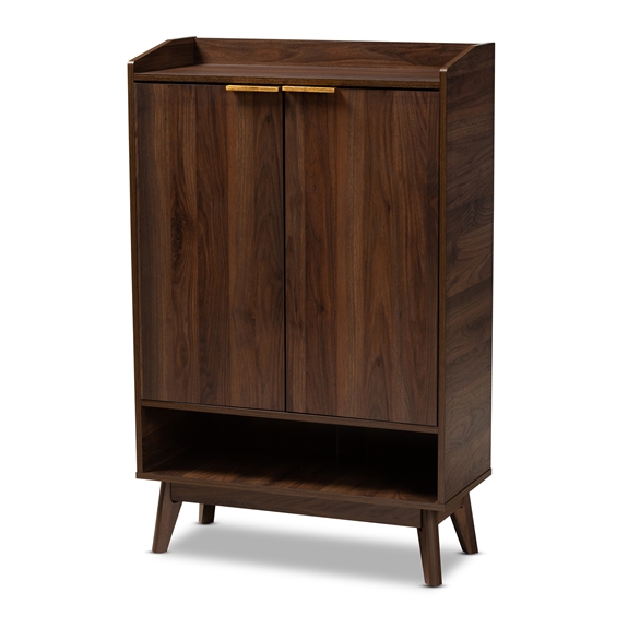 Baxton Studio Lena Mid-Century Modern Walnut Brown Finished 5-Shelf Wood Entryway Shoe Cabinet