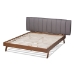 Baxton Studio Brita Mid-Century Modern Grey Fabric Upholstered Walnut Finished Wood King Size Bed - BBT6808-Grey/Walnut-King