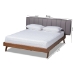 Baxton Studio Brita Mid-Century Modern Grey Fabric Upholstered Walnut Finished Wood King Size Bed - BBT6808-Grey/Walnut-King