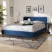 Baxton Studio Frida Glam and Luxe Royal Blue Velvet Fabric Upholstered Full Size Bed - BBT6830-Navy Blue/Walnut-Full