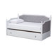 Baxton Studio Mara Classic and Traditional Grey Fabric Upholstered White Finished Wood Twin Size Daybed with Trundle