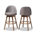 Baxton Studio Carra Mid-Century Modern Grey Fabric Upholstered Walnut-Finished Wood Swivel Bar Stool (Set of 2) - BBT5355B-Grey/Walnut-BS
