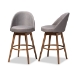 Baxton Studio Carra Mid-Century Modern Grey Fabric Upholstered Walnut-Finished Wood Swivel Bar Stool (Set of 2) - BBT5355B-Grey/Walnut-BS