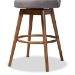 Baxton Studio Carra Mid-Century Modern Grey Fabric Upholstered Walnut-Finished Wood Swivel Bar Stool (Set of 2) - BBT5355B-Grey/Walnut-BS