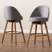 Baxton Studio Carra Mid-Century Modern Grey Fabric Upholstered Walnut-Finished Wood Swivel Bar Stool (Set of 2) - BBT5355B-Grey/Walnut-BS