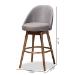 Baxton Studio Carra Mid-Century Modern Grey Fabric Upholstered Walnut-Finished Wood Swivel Bar Stool (Set of 2) - BBT5355B-Grey/Walnut-BS
