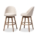 Baxton Studio Carra Mid-Century Modern Light Beige Fabric Upholstered Walnut-Finished Wood 2-Piece Swivel Bar Stool Set - BBT5355B-Light Beige/Walnut-BS