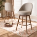 Baxton Studio Carra Mid-Century Modern Light Beige Fabric Upholstered Walnut-Finished Wood 2-Piece Swivel Bar Stool Set - BBT5355B-Light Beige/Walnut-BS