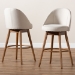 Baxton Studio Carra Mid-Century Modern Light Beige Fabric Upholstered Walnut-Finished Wood 2-Piece Swivel Bar Stool Set - BBT5355B-Light Beige/Walnut-BS