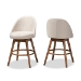 Baxton Studio Carra Mid-Century Modern Light Beige Fabric Upholstered Walnut-Finished Wood Swivel Counter Stool (Set of 2)