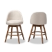 Baxton Studio Carra Mid-Century Modern Light Beige Fabric Upholstered Walnut-Finished Wood Swivel Counter Stool (Set of 2) - BBT5355C-Light Beige/Walnut-CS