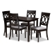 Baxton Studio Lucie Modern and Contemporary Grey Fabric Upholstered Espresso Brown Finished 5-Piece Wood Dining Set