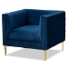 Baxton Studio Seraphin Glam and Luxe Navy Blue Velvet Fabric Upholstered Gold Finished Armchair
