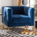 Baxton Studio Seraphin Glam and Luxe Navy Blue Velvet Fabric Upholstered Gold Finished Armchair - TSF-6625-Navy/Gold-CC