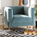 Baxton Studio Seraphin Glam and Luxe Light Blue Velvet Fabric Upholstered Gold Finished Armchair - TSF-6625-Light Blue/Gold-CC