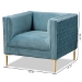 Baxton Studio Seraphin Glam and Luxe Light Blue Velvet Fabric Upholstered Gold Finished Armchair - TSF-6625-Light Blue/Gold-CC