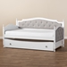 Baxton Studio Marlie Classic and Traditional Grey Fabric Upholstered White Finished Wood Twin Size Daybed with Trundle - MG0034-Grey/White-Daybed