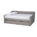 Baxton Studio Haylie Modern and Contemporary Light Grey Fabric Upholstered Queen Size Daybed with Roll-Out Trundle Bed