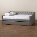 Baxton Studio Haylie Modern and Contemporary Light Grey Fabric Upholstered Queen Size Daybed with Roll-Out Trundle Bed - CF9046-Light Grey-Daybed-Q/T