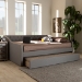 Baxton Studio Haylie Modern and Contemporary Light Grey Fabric Upholstered Queen Size Daybed with Roll-Out Trundle Bed - CF9046-Light Grey-Daybed-Q/T