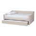 Baxton Studio Haylie Modern and Contemporary Beige Fabric Upholstered Queen Size Daybed with Roll-Out Trundle Bed - CF9046-Beige-Daybed-Q/T