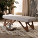 Baxton Studio Rika Mid-Century Modern Greyish Beige Fabric Upholstered Walnut Brown Finished Boomerang Bench - BBT5367-Greyish Beige/Walnut-Bench