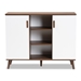 Baxton Studio Quinn Mid-Century Modern Two-Tone White and Walnut Finished 2-Door Wood Dining Room Sideboard - MPC8004-Columbia Walnut/White-Sideboard