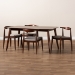 Baxton Studio Amato Mid-Century Modern Light Gray Fabric Upholstered Walnut Finished Wood 5-Piece Dining Set - Aeron-Light Grey/Walnut-5PC Dining Set
