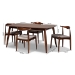 Baxton Studio Amato Mid-Century Modern Light Gray Fabric Upholstered Walnut Finished Wood 5-Piece Dining Set - Aeron-Light Grey/Walnut-5PC Dining Set