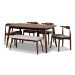 Baxton Studio Aeron Mid-Century Modern Light Gray Fabric Upholstered Walnut Finished Wood 6-Piece Dining Set