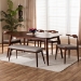 Baxton Studio Amato Mid-Century Modern Light Gray Fabric Upholstered Walnut Finished Wood 6-Piece Dining Set - Aeron-Light Grey/Walnut-6PC Dining Set
