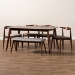 Baxton Studio Amato Mid-Century Modern Light Gray Fabric Upholstered Walnut Finished Wood 6-Piece Dining Set - Aeron-Light Grey/Walnut-6PC Dining Set