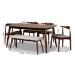 Baxton Studio Amato Mid-Century Modern Light Gray Fabric Upholstered Walnut Finished Wood 6-Piece Dining Set - Aeron-Light Grey/Walnut-6PC Dining Set