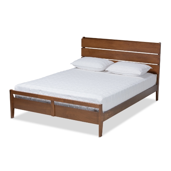 Baxton Studio Avena Mid-Century Modern Walnut Finished Wood Queen Size Platform bed