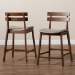 Baxton Studio Larine Modern and Contemporary Light Grey Fabric Upholstered Walnut Finished 2-Piece Wood Counter Stool Set - Boba-Light Grey/Walnut-Counter Stool