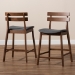 Baxton Studio Larine Modern and Contemporary Dark Grey Fabric Upholstered Walnut Finished 2-Piece Wood Counter Stool Set - Boba-Dark Grey/Walnut-Counter Stool