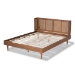 Baxton Studio Rina Mid-Century Modern Ash Wanut Finished Wood and Synthetic Rattan Full Size Platform Bed with Wrap-Around Headboard - MG97151-Ash Walnut Rattan-Full