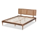 Baxton Studio Romy Vintage French Inspired Ash Wanut Finished Wood and Synthetic Rattan Full Size Platform Bed - MG0005-Ash Walnut Rattan-Full