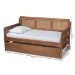 Baxton Studio Toveli Vintage French Inspired Ash Wanut Finished Wood and Synthetic Rattan Daybed with Trundle - MG0015-Ash Walnut Rattan-Daybed-T/T