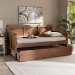 Baxton Studio Toveli Vintage French Inspired Ash Wanut Finished Wood and Synthetic Rattan Daybed with Trundle - MG0015-Ash Walnut Rattan-Daybed-T/T