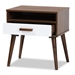 Baxton Studio Quinn Mid-Century Modern Two-Tone White and Walnut Finished 1-Drawer Wood End Table - ET8002-Columbia Walnut/White-ET