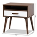 Baxton Studio Quinn Mid-Century Modern Two-Tone White and Walnut Finished 1-Drawer Wood End Table - ET8002-Columbia Walnut/White-ET