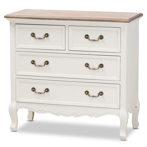 Baxton Studio Amalie Antique French Country Cottage Two-Tone White and Oak Finished 4-Drawer Storage Cabinet