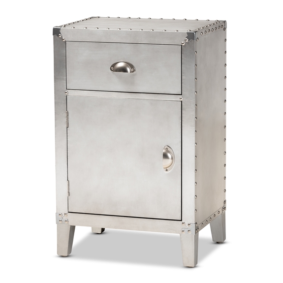 Baxton Studio Romain French Industrial Silver Metal 1-Door Accent Storage Cabinet