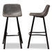 Baxton Studio Tani Rustic Industrial Grey and Brown Faux Leather Upholstered Black Finished 2-Piece Metal Bar Stool Set - T-18209-Greyish Brown/Black-BS