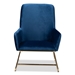 Baxton Studio Sennet Glam and Luxe Navy Blue Velvet Fabric Upholstered Gold Finished Armchair - SF1802-Navy Blue Velvet/Gold-CC