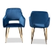 Baxton Studio Germaine Glam and Luxe Navy Blue Velvet Fabric Upholstered Gold Finished 2-Piece Metal Dining Chair Set - DC144-Navy Blue Velvet/Gold-DC
