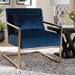 Baxton Studio Mira Glam and Luxe Navy Blue Velvet Fabric Upholstered Gold Finished Metal Lounge Chair - TSF-60458-Navy Velvet/Gold-CC