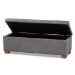 Baxton Studio Roanoke Modern and Contemporary Grey Velvet Fabric Upholstered Grid-Tufted Storage Ottoman Bench - BBT3101-Grey Velvet/Walnut-Otto