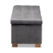 Baxton Studio Roanoke Modern and Contemporary Grey Velvet Fabric Upholstered Grid-Tufted Storage Ottoman Bench - BBT3101-Grey Velvet/Walnut-Otto